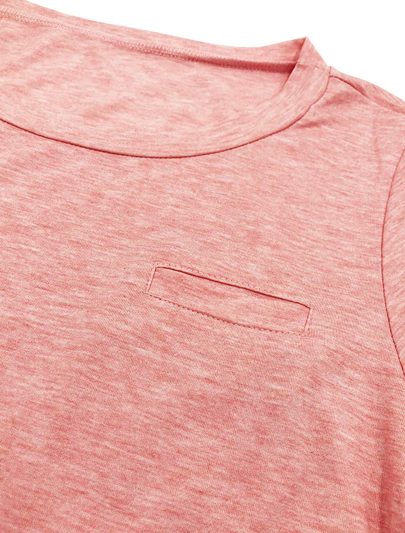 Bingerlily Women's Roll Up Short Sleeve T Shirts Summer Crew Neck Tops Loose Causal Tees with Pocket Coral - Image 4